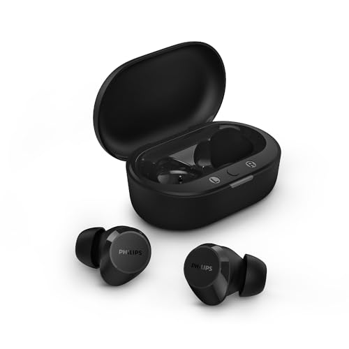 Philips TAT1209BK Drahtlos-Bluetooth-Ohrhörer – kleine Ohrhörer, Tolles Preis-Leistungs-Verhältnis, Natürlicher Klang mit Dynamischer Bass, klare Anrufe und Ladeetui im Taschenformat - Schwarz