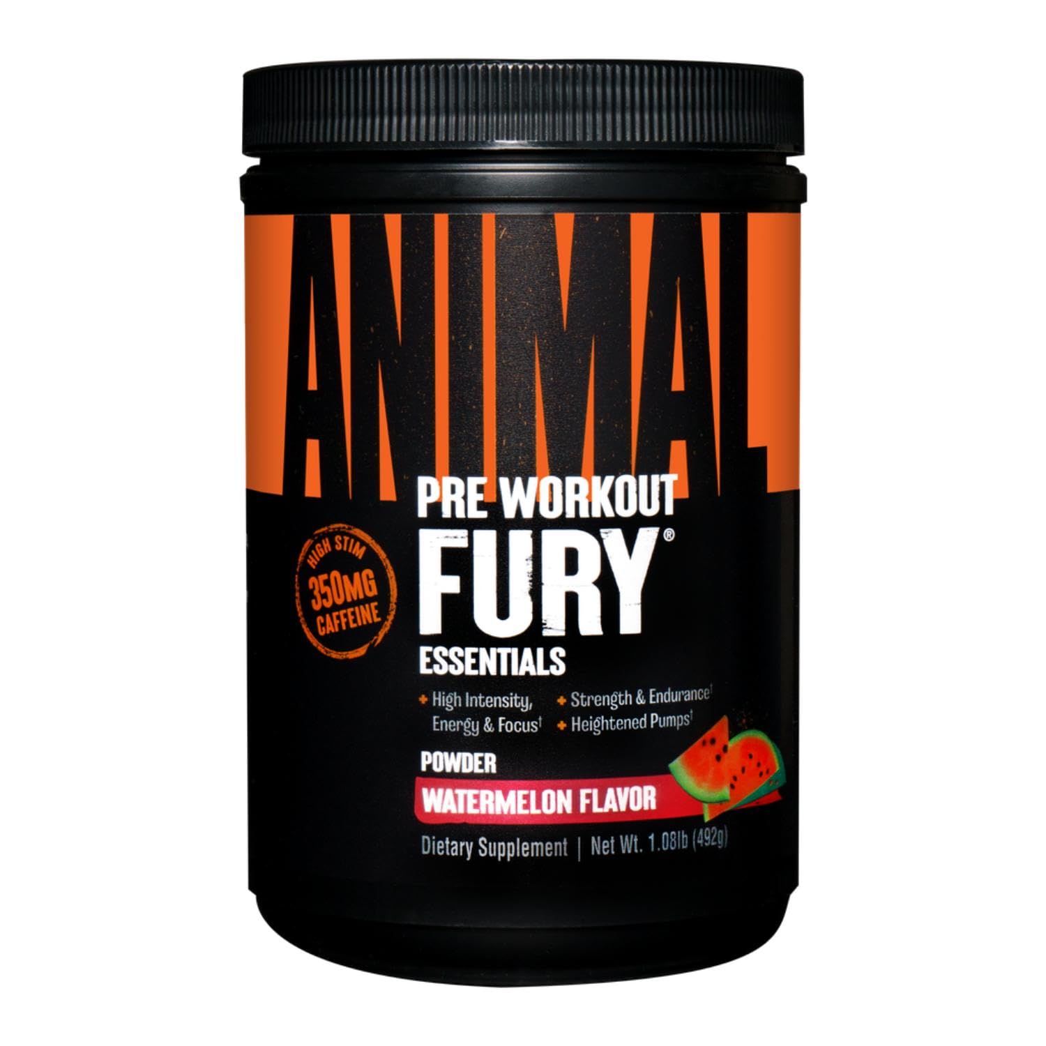 Universal Nutrition ANIMAL Fury Pre Workout Booster (Watermelon-Wassermelone) mit Koffein, Beta Alanin, Citrullin, L-Tyrosin & BCAA für maximale Energie & Versorgung mit Aminosäuren beim Training,500g
