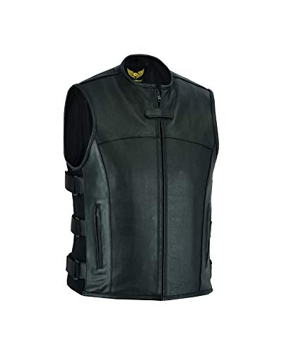 Leatherick Herren Motorrad Swat Style Taktische Lederweste Biker Weste