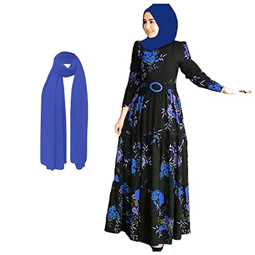 enheng Damen muslimisches Kleid Maxi Kaftan Abaya Kleid islamisches Jilbab Dubai Kleid Langarm ethnischer Stil Gebetskleidung Hijab