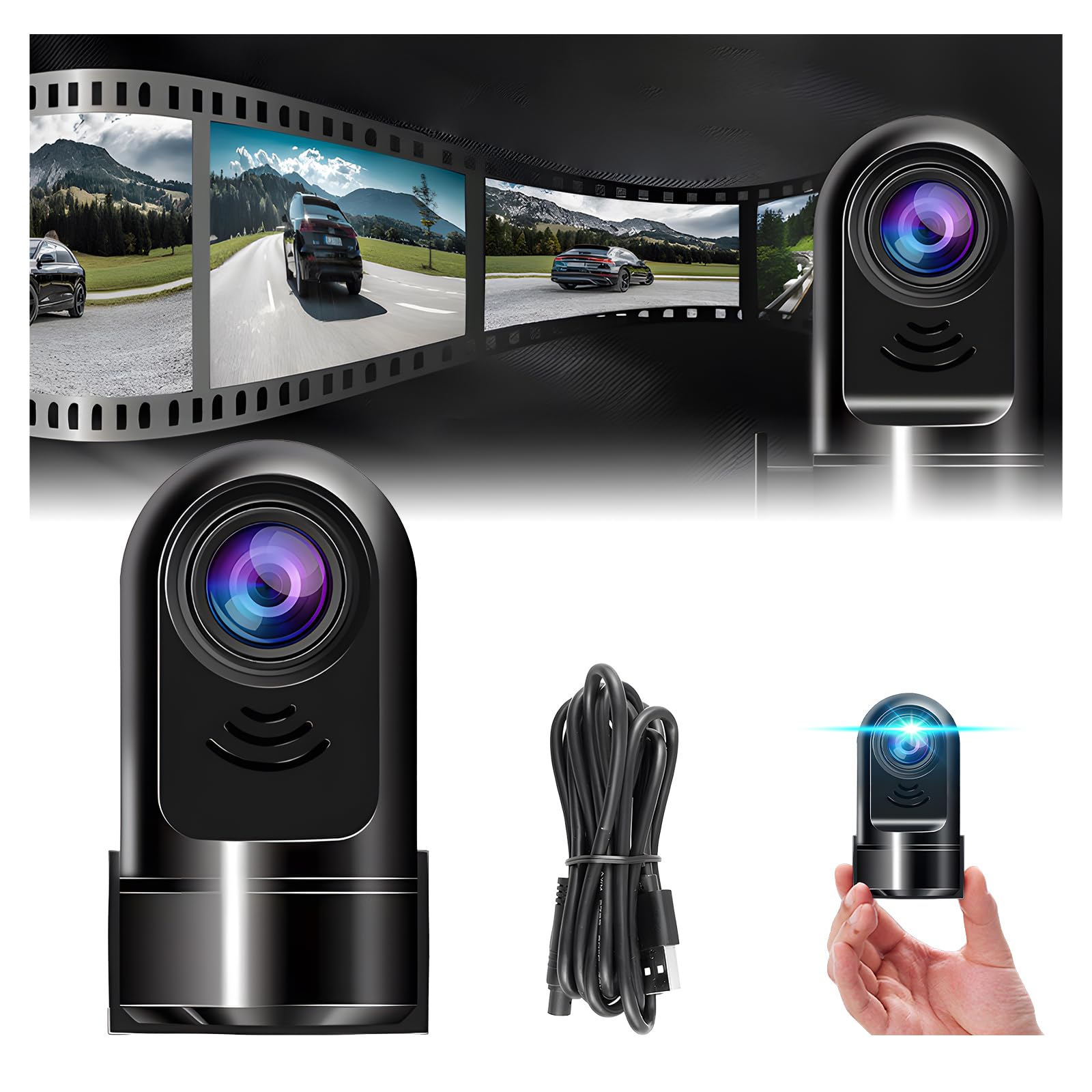 1080P HD 360° Drehbar Mini ADAS Dashcam, Auto-Front-Dashcam mit ADAS & Super Nachtsicht, Armaturenbrett-Autokamera, 24-Stunden-Parkmodus, Daueraufnahme (16g-Version)