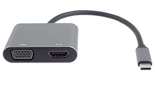 PremiumCord MST Adapter USB-C auf HDMI + VGA, USB 3.2 Typ C Stecker auf HDMI + VGA Buchsen, Erweiterte + Spiegelfunktionen, Auflösung 4K 2160p, FULL HD 1080p, Farbe schwarz, Länge 20cm