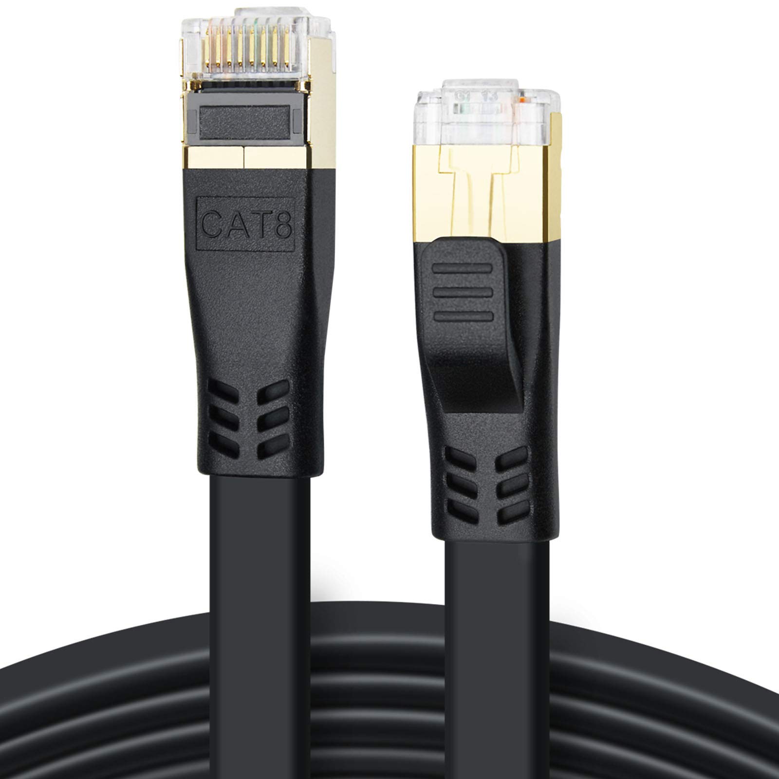 DDMALL Ethernet Kabel CAT8 20m, Hochgeschwindigkeit 40Gbps 2000MHz CAT 8 Flaches Patchkabel, Gigabit Netzwerkkabel LAN Kabel mit Vergoldetem RJ45 Stecker für Gaming, Modem, Router, PC (20M, Schwarz)