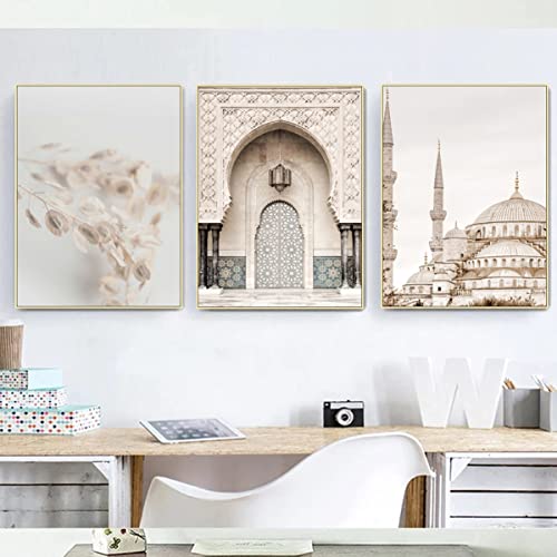 EXQUILEG 3er Poster Set Wandbilder, Islamische die Architektur Leinwand Bilder, Islamische Poster und Druck Bilder Modern Wohnzimmer Deko Schlafzimmer- Ohne Rahmen (40x50cm)
