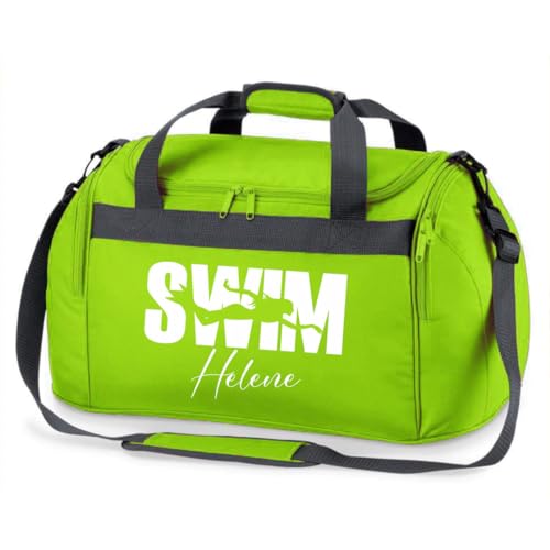 minimutz Sporttasche Schwimmen für Kinder - Personalisierbar mit Name - Schwimmtasche Swim Duffle Bag für Mädchen und Jungen (grün)