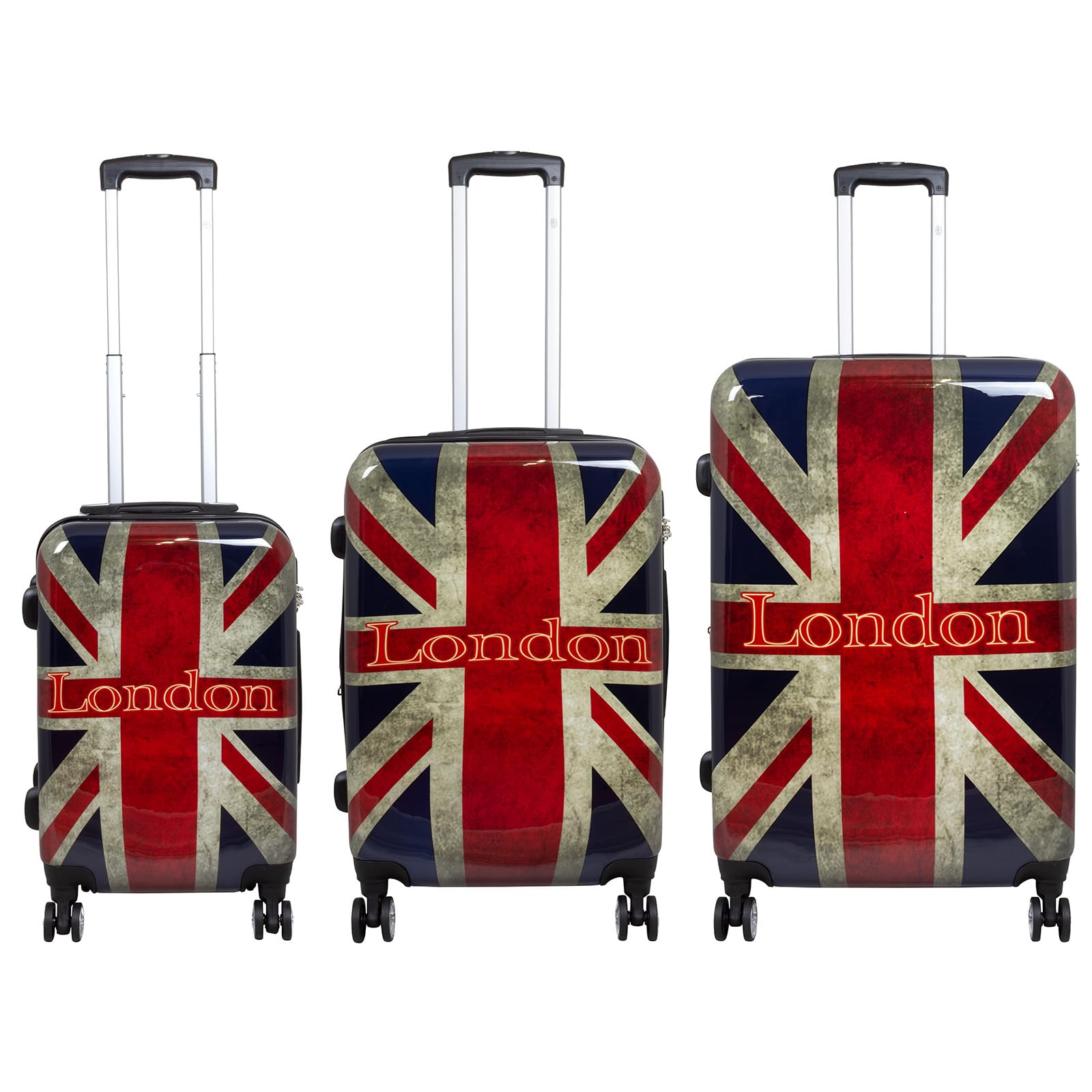 Trendyshop365 Polycarbonat Reisekoffer Trolley Hartschale - Design Union Jack England London British (Kofferset 3-teilig)