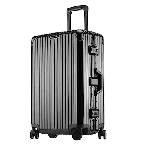 YXZYFPP Modischer Koffer, Gepäck mit drehbaren Rädern, großer Koffer, Heller Aluminiumrahmen, verschleißfestes Handgepäck, einfach Reisen (Black)