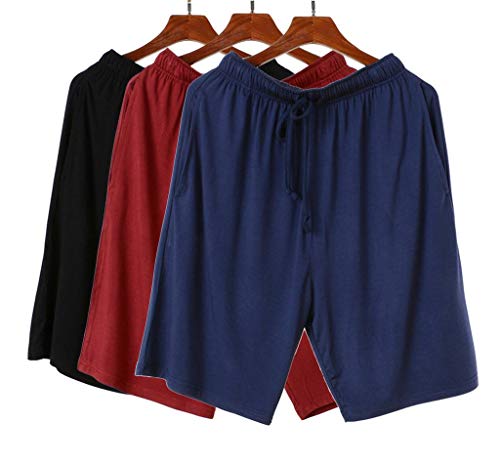 Wantschun Herren Modal Shorts Schlafanzughosen Kurz Pyjamahose Sommer Unterwäsche mit Kordel Taschen Schwarz+Blau+Rot;EU S