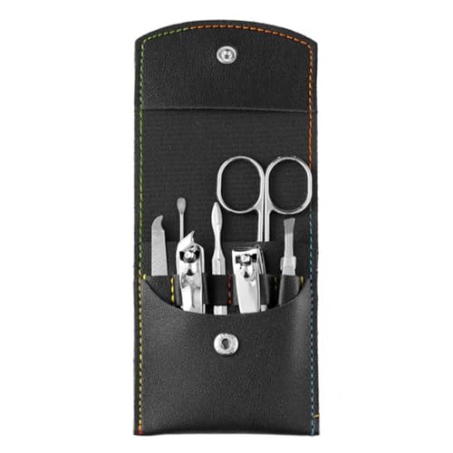 7-teiliges tragbares Edelstahl-Nagelknipser-Ohrlöffel für Reisen, Pediküre, Maniküre-Werkzeugset, Nagelpflegeschneider-Set, schwarze Tasche