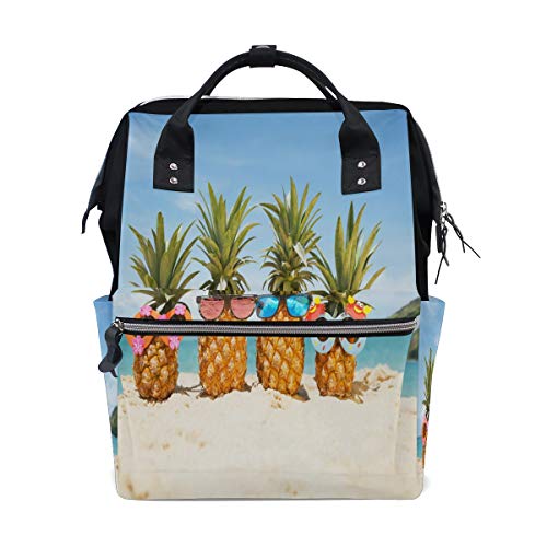 Bigjoke Wickelrucksack süß tropische Ananas Sommer Multifunktions-große Kapazität Baby Wickeltasche Reißverschluss Casual stilvolle Reise Rucksäcke für Mama Papa Baby Pflege