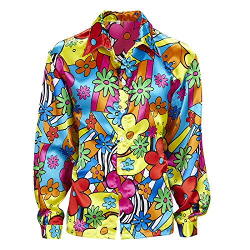Amakando Blumenhemd Herren Buntes Hippiehemd M 50 Hippie Kostüm Männer Flower Power Hemd 60er 70er Jahre Kleidung Schlagermove Outfit