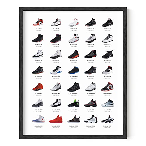 Haus and Hues Sneaker Poster für Jungs – Michael Jordan Schuhe, Sneaker-Wandkunst, coole Poster für Jungs, Schlafzimmer, Dope Poster, coole Wandkunst (schwarzer Rahmen, 40.6x50.8 cm)