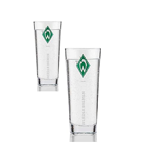 SV Werder Bremen Wasserglas - Raute - 2er Set Trinkglas, Saftglas, Glas - Plus Lesezeichen I Love Bremen