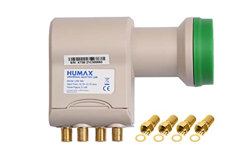 Humax Green Power Quattro-LNB, Stromspar-LNB, Satelliten universal LNB für Multischalter, LTE-Filter, Wetterschutzgehäuse und vergoldeter F-Stecker, für digitalen Satempfang in, HD, Full HD und 4K UHD