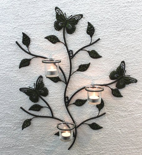 DanDiBo Wandteelichthalter Metall Kerzenständer Wandkerzenhalter für Teellichter 12120 Teelichthalter 62 cm Wandleuchter Kerzenhalter Wand Teelichtglas