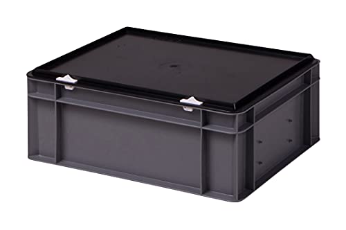 Stabile Profi Aufbewahrungsbox Stapelbox Eurobox Stapelkiste mit Deckel, Kunststoffkiste lieferbar in 5 Farben und 21 Größen für Industrie, Gewerbe, Haushalt (grau, 40x30x15 cm)
