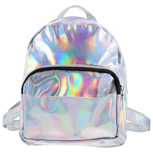 Tinksky Women Laser Hologram Shoulder Bag School Backpack Rucksack Beiläufiger Mini Holographic G for Playing Room (Silver)