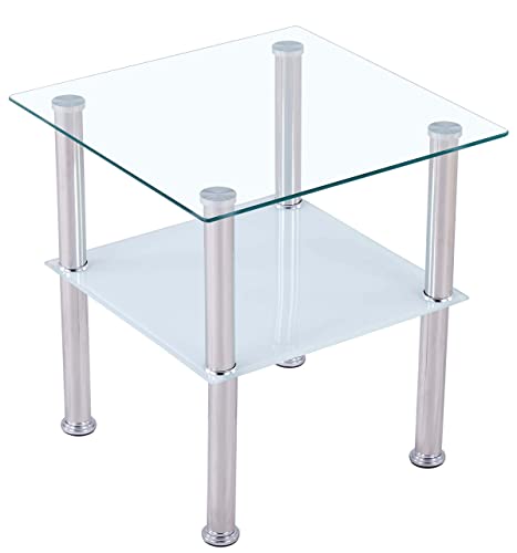 CasaXXl Couchtisch Glas mit Sicherheitsglas & Facettenschliff - Glastisch perfekt geeignet als Beistelltisch/Wohnzimmertisch 40x40x47cm (Eckig, Satiniert)