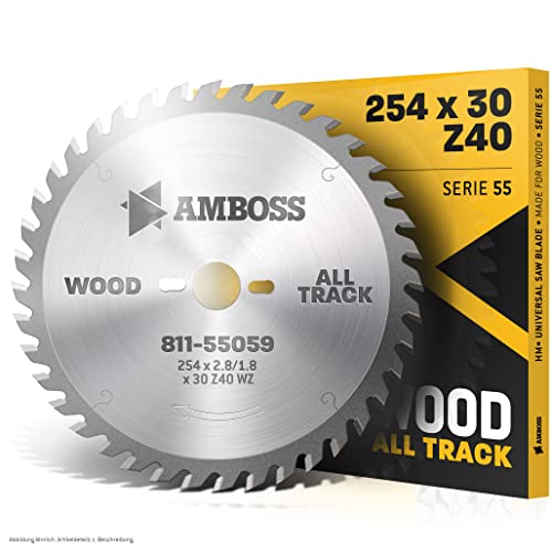 Amboss - HM Tischkreissägeblatt für Holz - Ø 254 mm x 2,8 mm x 30 mm | Geeignet für Bosch GTS 10 oder Metabo TS254 | Wechselzahn (40 Zähne)