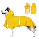 Wasserdichter Hunde-Regenmantel - Reflektierende Hunde-Regenjacke mit Kapuzenpullover - Leichter Hunde-Regenmantel - Verstellbarer Hundeponcho Slicker für große Hunde (Gelb, 3XL)