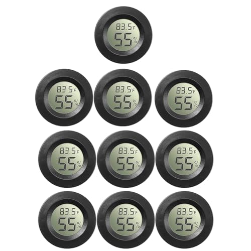 DINESA 10 Stück Thermometer-Messgerät, Digitaler LCD-Monitor für Gewächshaus, Babyzimmer, Reptilien-Inkubator, Monitor ℃/℉, Schwarz