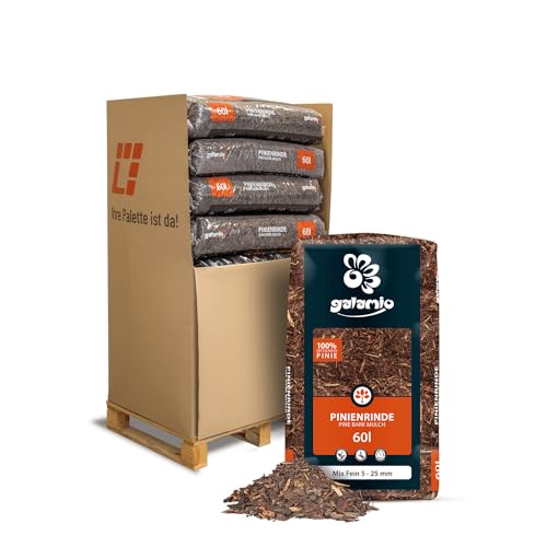 GALAMIO Pinienrinde Pinienmulch Rindenmulch Pinie Mulch Garten Dekor Pinus Pinea Natur Mittelmeer Kiefer Mix 8-25mm 60l x 13 Sack 780l / 1 Palette Paligo