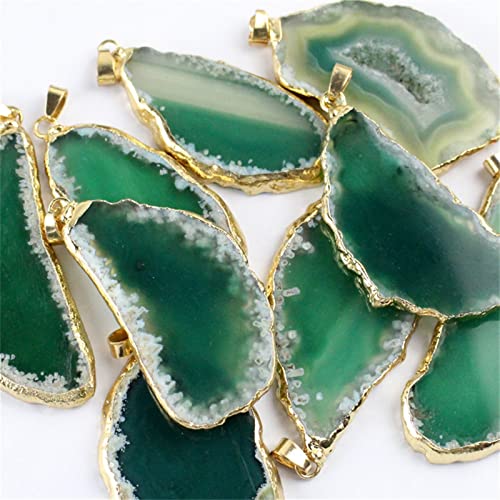 Natürliche Druzy-Geode-Achat-Scheibe, vergoldeter Kristall-Achat-Edelstein for die DIY-Herstellung von Halsketten-Anhänger-Schmuck, Geschenk-Hängedekoration YICHENGYIN ( Color : Green Agate , Size : W