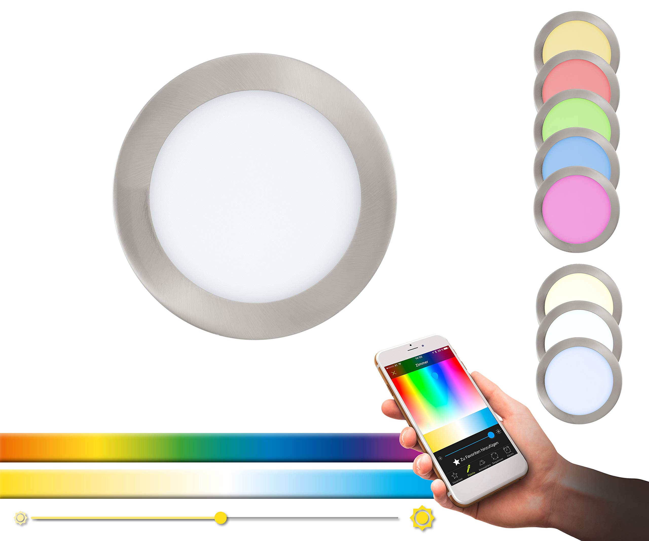 EGLO connect LED Einbauleuchte Fueva-C, Smart Home Einbaulampe, Metall in Silber und Kunststoff in Weiß, Ø 17 cm, dimmbar, Weißtöne und Farben einstellbar