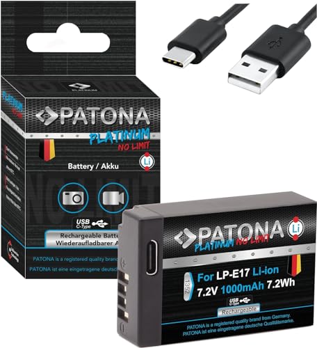 PATONA Platinum LP-E17 USB Akku (1000 mAh) mit direkt USB Eingang - Kompatibel mit Canon EOS RP R10 77D 200D 250D 750D 760D 800D