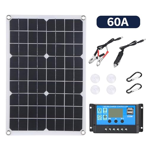 KOCAN Solarpanel-Kit,Tragbare 300-W-Solar-Flexible-Panel-Kits, monokristallines Silizium-Solarpanel mit 60-A-Controller, Dual-USB-Ladeanschluss, DC5521-Batterieklemmenschnittstelle zum Laden von