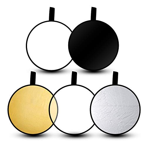EMART 60 cm Lichtreflektoren, 5-in-1-Foto-Reflektor mit Tasche – tragbarer Kamera-Lichtreflektor, Fotografie-Panel für Studio-Video-Transluzent, weiß, silber, gold, schwarz