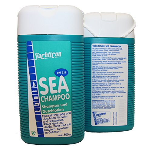 YACHTICON 2 Flaschen Sea Champoo/Meerwasser Seife Shampoo, Schampon, Schampu. 2 Flaschen Haarwaschmittel a 300ml pflegt entspannend von Wind Sonne Wasser beanspruchte Haut und Haare