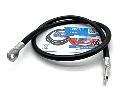eXODA Batteriekabel 50 mm² 100cm Kupfer Stromkabel mit Ringösen M8 schwarz 12V KFZ