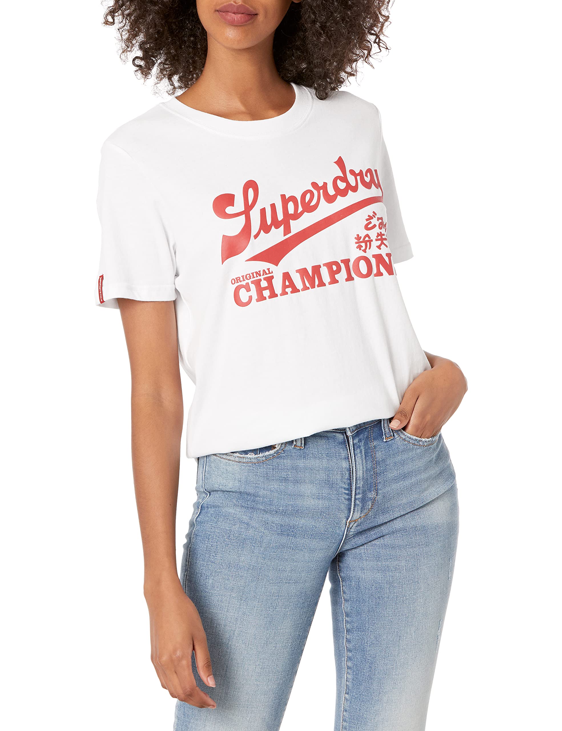 Superdry Womens Collegiate CALI State Tee T-Shirt, Optic, EU 40