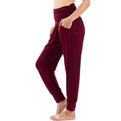 Lofbaz Yogahosen für Damen Workout Gamaschen Mädchen Teen Schweißjogger Damenbekleidung Jogginghosen Haremshosen Pyjamas - Dunkelrot - XL