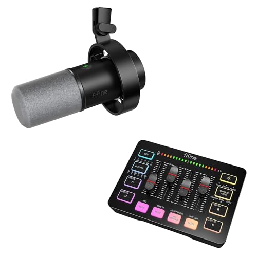 FIFINE XLR Studio Mikrofon Dynamisches K688 und Gaming Audio Mixer SC3, USB Microphone PC für Streaming Podcast Gaming, Streaming RGB PC Mixer mit XLR Mikrofon Interface