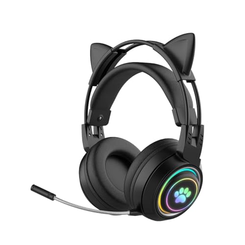 fesoklaf Kinder Bluetooth kopfhörer, Katzenohr Bluetooth Kopfhörer mit RGB Licht, Bluetooth 5.3 Stereo-Gaming-Headset, Over-Ear-Kopfhörer mit 50 mm Treiber für Kinder und Erwachsene
