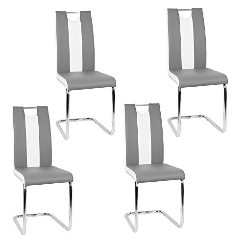 Esszimmerstuhl mit Hoher Rückenlehne, Schwingstuhl Set, 4-er Set, Grau + Weiß