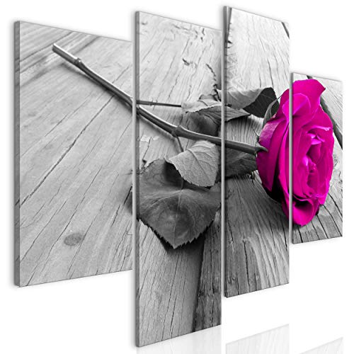 decomonkey Bilder Blumen Rose 126x98 cm 4 Teilig Leinwandbilder Bild auf Leinwand Vlies Wandbild Kunstdruck Wanddeko Wand Wohnzimmer Wanddekoration Deko Modern Schwarz-weiß