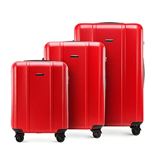 WITTCHEN Classic Line Elegante Kofferset aus Robustem Polycarbonat mit vertikaler Prägung TSA-Schloss (S+M+L) Rot