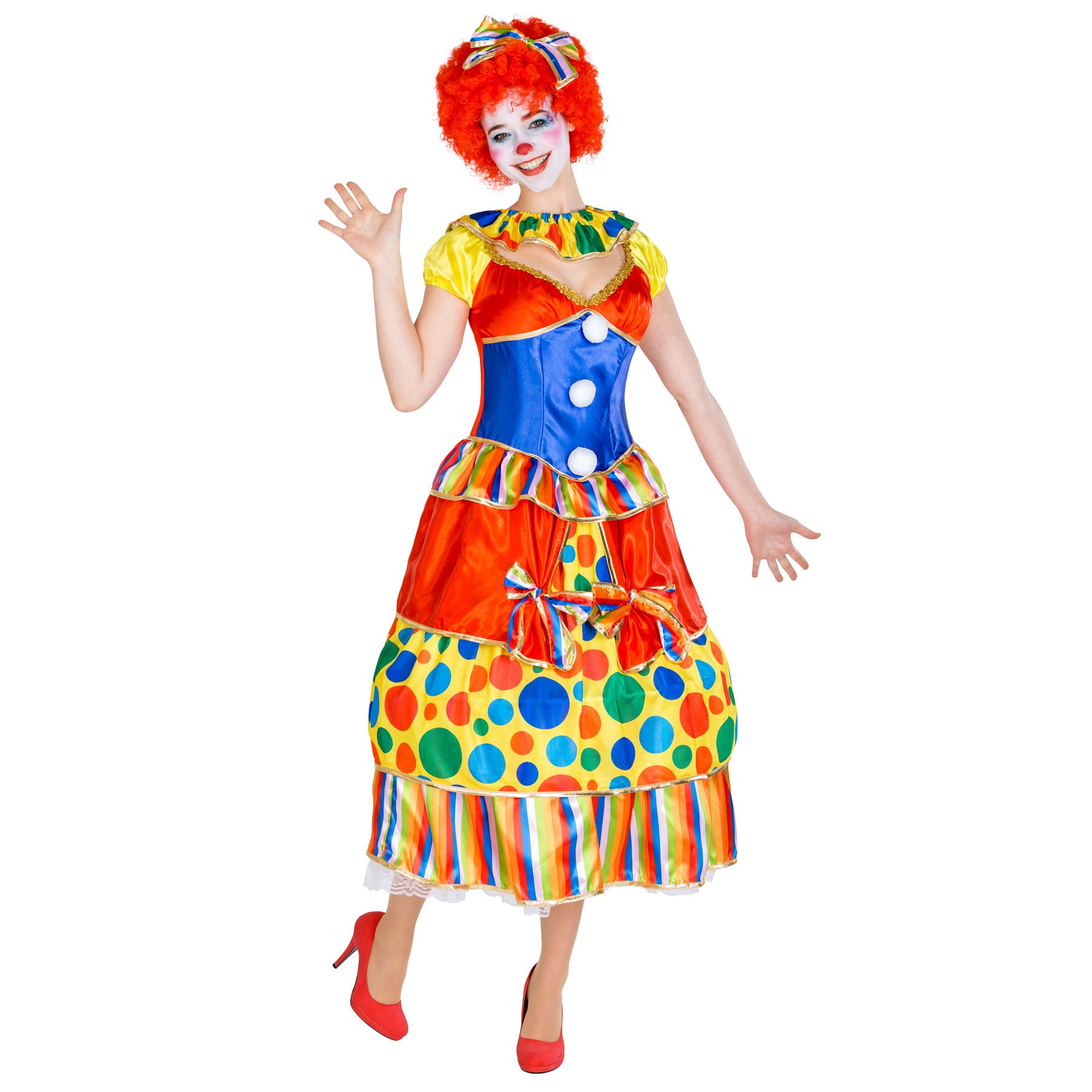 dressforfun Frauenkostüm Clown | Ballkleid + Haarreif mit Schleife | Clownfrau Clown-Kostüm Fasching (XXL | Nr. 300781)
