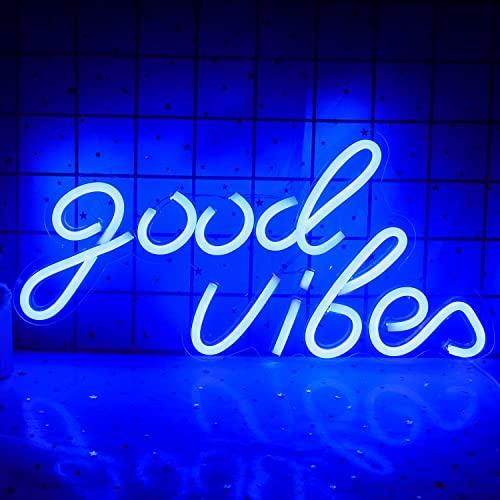 Blaues Good Vibes neon schild,Good Vibesneon schriftzug, LED-Neonschilder für die Wanddekoration, 7,9"x 15,9" leuchtende Schilder für Wohnzimmer, Spielzimmer, Büro, Café, Laden, Play-Club-Zubehör
