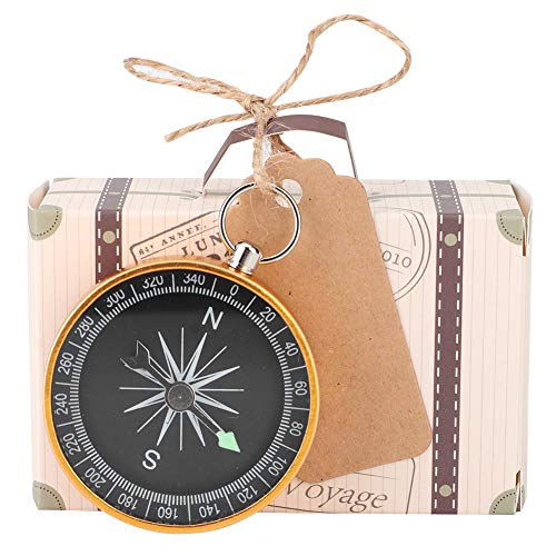 20 Stück Kreative Hochzeitsgeschenkbox Süßigkeitenschachteln mit Kompass- und Kraftanhänger für Hochzeitsdekorationen auf Reisen(Golden)