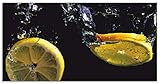 ARTland Spritzschutz Küche aus Alu für Herd Spüle 120x60 cm (BxH) Küchenrückwand mit Motiv Essen Obst Früchte Zitrone unter Wasser Modern Dunkel T5HA