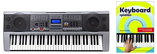 McGrey PK-6110USB 61 Tasten Set (Professionelles elektronisches Keyboard mit 61 Tasten und Lautsprecher, inkl. Musikschule und USB-Anschluss mit MP3-Player, ideal für Schüler und Anfänger) Silber