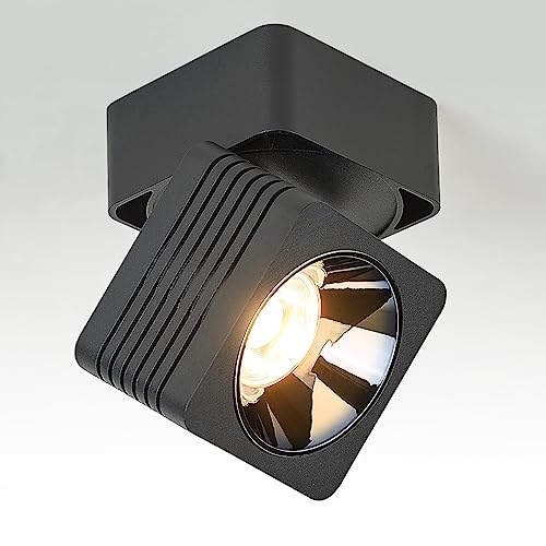 Budbuddy 12W LED-Deckenstrahler Deckenleuchte mit drehbarem Aluminiumlampenkorpus Aufbauleuchte Schwarz Deckenfluter und Rund Aufbaustrahler für Flur, Wohnzimmer Geschäfte Interieur 3000K