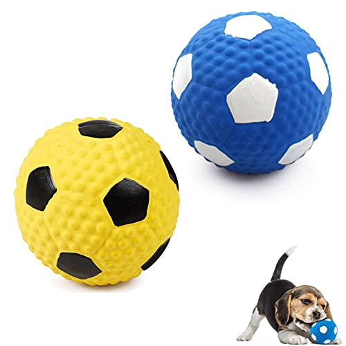 2 Stück Quietschender Latex Ball, Gelb Kauspielzeug Hundespielzeug Ball, Lustig Quietschendes Hundespielzeug Ball, Blau Sicherer Hundespielzeug Ball für Kleine und Mittelgroße Hunde