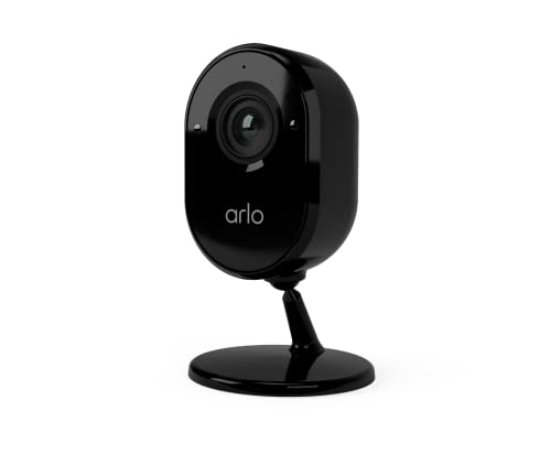Arlo Essential Innenbereich Überwachungskamera | 1080p, 2-Wege-Audio, Paketerkennung | Bewegungserkennung & Warnmeldungen | Integrierte Sirene | Nachtsicht | Kabelgebunden | VMC2040B | Schwarz