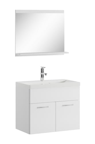 Badezimmer Badmöbel Montreal 02 Weiß 60cm Waschbecken - Unterschrank Waschtisch Spiegel Möbel
