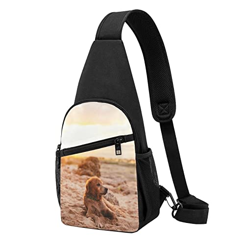 Retriever Brusttasche, bedruckt, für Reisen, Wandern, Brusttasche, Tagesrucksack, Schwarz , Einheitsgröße